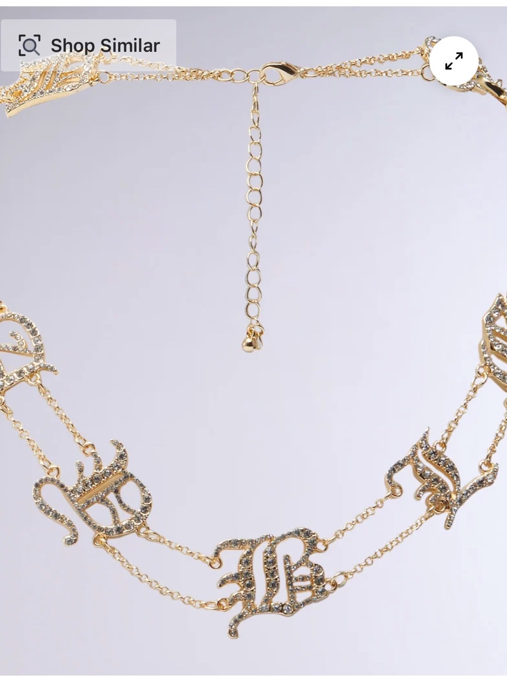 Gold Crystal Script-Link Necklace - Picture 3 of 5